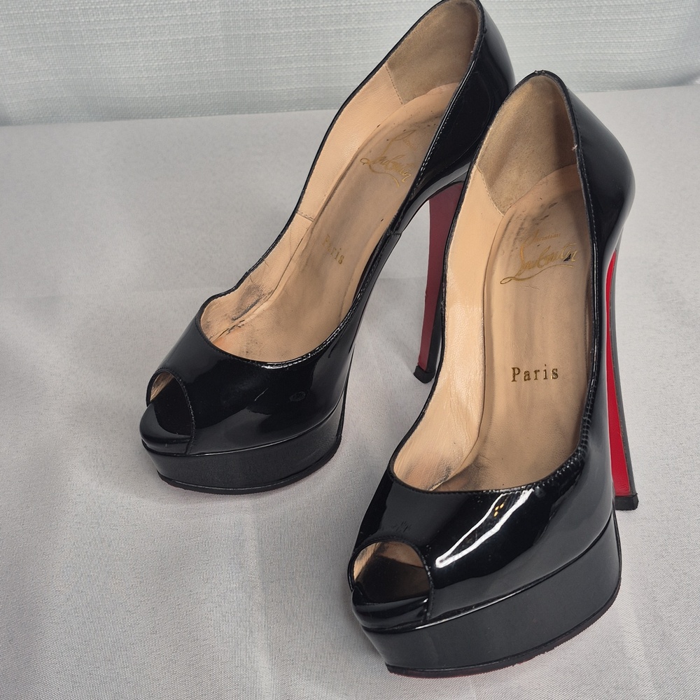 Christian Louboutin Black Patent Platform Stiletto Pumps Red Sole EUR 34.5/US4.5 - Picture 8 of 17